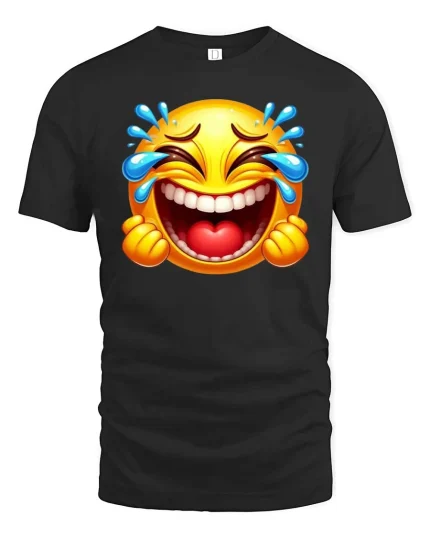 Laughing Cry Emoji T-Shirt Funny Face Tears of Joy Tee - black t-shirt on white background