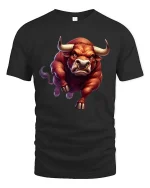 Charging Bull T-Shirt Angry Bull Power Animal Graphic Tee - black t-shirt on white background