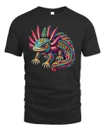 Colorful Axolotl T-Shirt Psychedelic Cute Salamander Tee - black t-shirt on white background