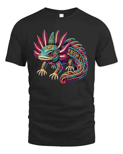 Colorful Axolotl T-Shirt Psychedelic Cute Salamander Tee - black t-shirt on white background