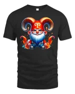 Aries Gnome T-Shirt Cute Zodiac Ram Horn Fantasy Tee - black t-shirt on white background