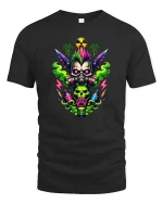 Punk Skull Gas Mask T-Shirt Neon Toxic Street Art Tee - black t-shirt on white background
