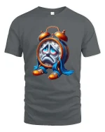 Exhausted Alarm Clock T-Shirt Funny Time Cartoon Tee - gray t-shirt on white background