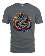 Fantasy Dragon T-Shirt Colorful Mythical Beast Graphic Tee - gray t-shirt on white background