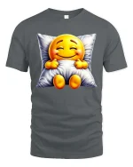 Sleepy Smiling Emoji T-Shirt Cozy Pillow Cute Tee - gray t-shirt on white background
