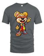 Cool Cartoon Mouse T-Shirt Peace Sign Streetwear Tee - gray t-shirt on white background