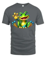 Adorable Frog T-Shirt Cartoon Smiling Amphibian Tee - gray t-shirt on white background