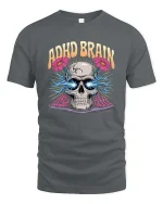 ADHD Brain Skull T-Shirt Funny Neurodivergent Graphic Tee - gray t-shirt on white background