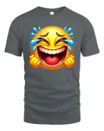 Laughing Cry Emoji T-Shirt Funny Face Tears of Joy Tee - gray t-shirt on white background