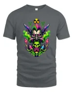 Punk Skull Gas Mask T-Shirt Neon Toxic Street Art Tee - gray t-shirt on white background