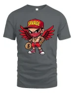 Savage Streetwear T-Shirt Urban Angel Money Cartoon Tee - gray t-shirt on white background