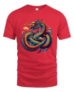Fantasy Dragon T-Shirt Colorful Mythical Beast Graphic Tee - red t-shirt on white background