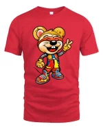 Cool Cartoon Mouse T-Shirt Peace Sign Streetwear Tee - red t-shirt on white background