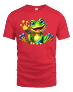 Adorable Frog T-Shirt Cartoon Smiling Amphibian Tee - red t-shirt on white background