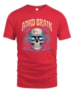 ADHD Brain Skull T-Shirt Funny Neurodivergent Graphic Tee - red t-shirt on white background