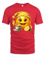 Cute Tea Lover Emoji T-Shirt Lemon Smile Cozy Tee - red t-shirt on white background