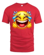 Laughing Cry Emoji T-Shirt Funny Face Tears of Joy Tee - red t-shirt on white background