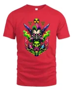 Punk Skull Gas Mask T-Shirt Neon Toxic Street Art Tee - red t-shirt on white background