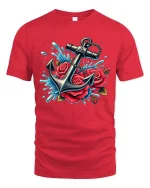 Anchor Rose T-Shirt Nautical Floral Tattoo Style Tee - red t-shirt on white background