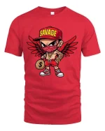 Savage Streetwear T-Shirt Urban Angel Money Cartoon Tee - red t-shirt on white background