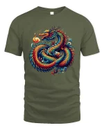 Fantasy Dragon T-Shirt Colorful Mythical Beast Graphic Tee - military green t-shirt on white background