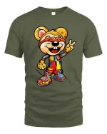 Cool Cartoon Mouse T-Shirt Peace Sign Streetwear Tee - military green t-shirt on white background