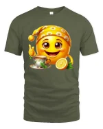 Cute Tea Lover Emoji T-Shirt Lemon Smile Cozy Tee - military green t-shirt on white background
