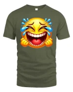 Laughing Cry Emoji T-Shirt Funny Face Tears of Joy Tee - military green t-shirt on white background