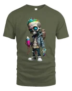 Funny Graffiti Skull T-Shirt Street Art Skeleton Spray Tee - military green t-shirt on white background