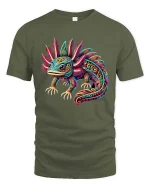 Colorful Axolotl T-Shirt Psychedelic Cute Salamander Tee - military green t-shirt on white background