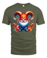 Aries Gnome T-Shirt Cute Zodiac Ram Horn Fantasy Tee - military green t-shirt on white background
