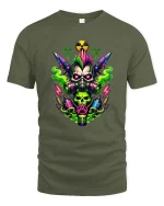 Punk Skull Gas Mask T-Shirt Neon Toxic Street Art Tee - military green t-shirt on white background