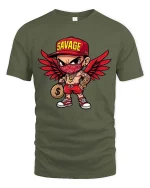 Savage Streetwear T-Shirt Urban Angel Money Cartoon Tee - military green t-shirt on white background