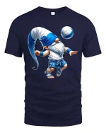 Funny Soccer Gnome T-Shirt Cute Fantasy Football Player Tee - navy t-shirt on white background