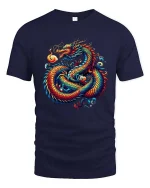 Fantasy Dragon T-Shirt Colorful Mythical Beast Graphic Tee - navy t-shirt on white background