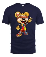 Cool Cartoon Mouse T-Shirt Peace Sign Streetwear Tee - navy t-shirt on white background