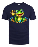 Adorable Frog T-Shirt Cartoon Smiling Amphibian Tee - navy t-shirt on white background