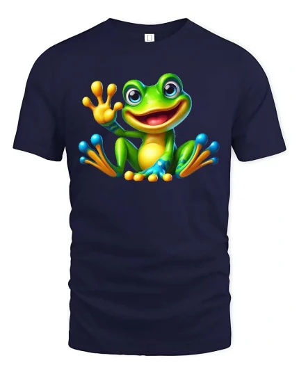 Adorable Frog T-Shirt Cartoon Smiling Amphibian Tee - navy t-shirt on white background
