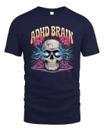 ADHD Brain Skull T-Shirt Funny Neurodivergent Graphic Tee - navy t-shirt on white background