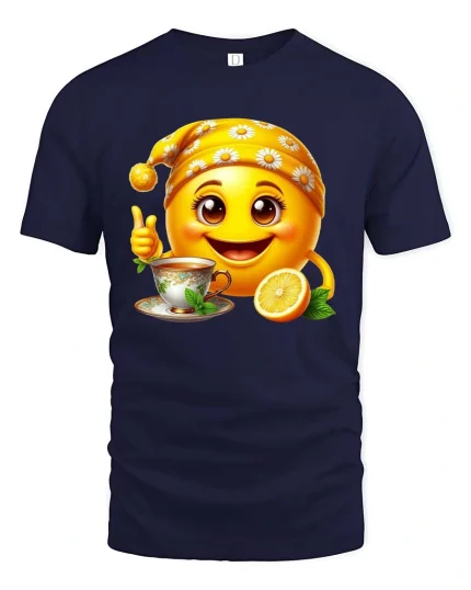 Cute Tea Lover Emoji T-Shirt Lemon Smile Cozy Tee - navy t-shirt on white background
