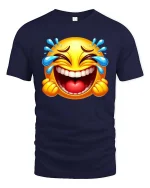 Laughing Cry Emoji T-Shirt Funny Face Tears of Joy Tee - navy t-shirt on white background