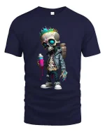 Funny Graffiti Skull T-Shirt Street Art Skeleton Spray Tee - navy t-shirt on white background