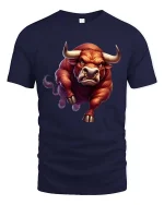 Charging Bull T-Shirt Angry Bull Power Animal Graphic Tee - navy t-shirt on white background