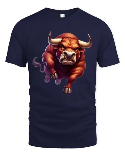 Charging Bull T-Shirt Angry Bull Power Animal Graphic Tee - navy t-shirt on white background