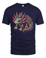 Colorful Axolotl T-Shirt Psychedelic Cute Salamander Tee - navy t-shirt on white background