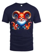 Aries Gnome T-Shirt Cute Zodiac Ram Horn Fantasy Tee - navy t-shirt on white background