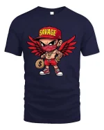 Savage Streetwear T-Shirt Urban Angel Money Cartoon Tee - navy t-shirt on white background