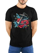 Anchor Rose T-Shirt Nautical Floral Tattoo Style Tee - model wearing black tee with hands behind back