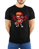 Savage Streetwear T-Shirt Urban Angel Money Cartoon Tee - model wearing black tee with hands behind back