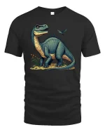 Cute Dinosaur Cartoon Graphic T Shirt Retro Prehistoric Style - black t-shirt on white background